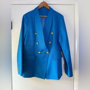 Amazon Vibrant Blue Double-Breasted Blazer with Gold Buttons